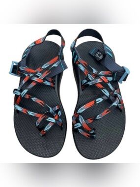 Women’s Black Strappy Outdoor Sandals with Blue & Red Accents